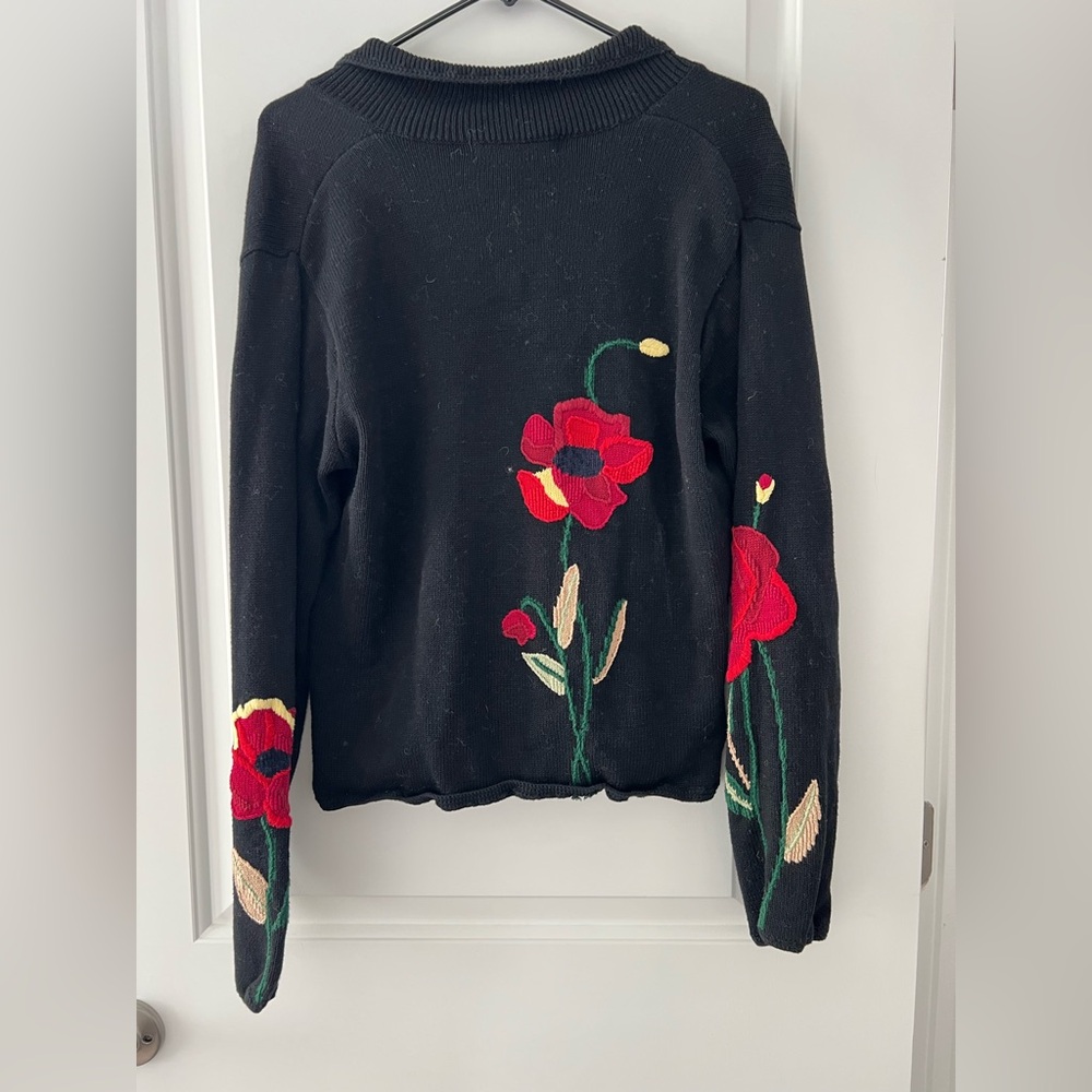 Floral Embroidered Black Sweater - Picture 6 of 7